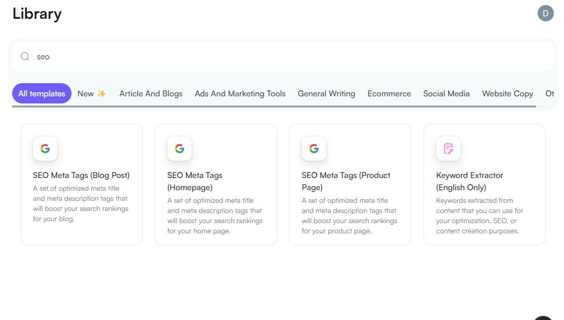 screenshoots of Writesonic's features for seo