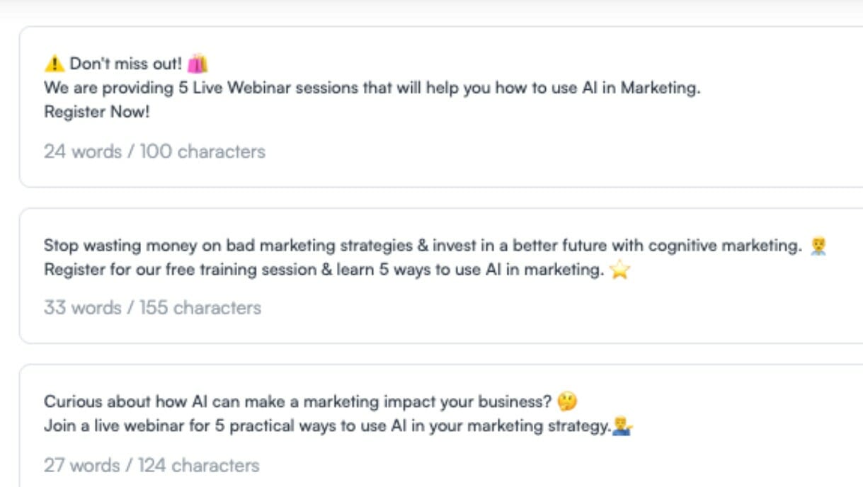Examples of ai written copy for facebook ads