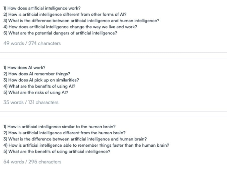 wxample of an outline used by ai marketing tool to create long form content